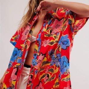 We The Free retro tropics palm linen top